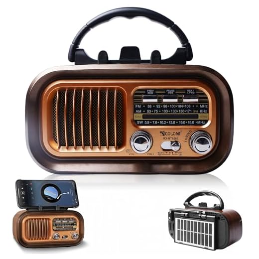 Radio retro con Bluetooth, AM/FM/SW Retro Radio Pequeño Solar Altavoz Bluetooth portátil con batería de 1200 mAh, compatible con USB/TF, radios vintage para el hogar, la oficina, el exterior