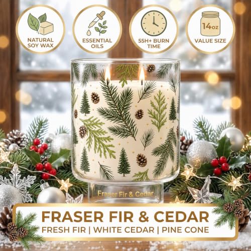 Homsolver Fraser Fir & Cedar Pine Candle, 14 Oz Large 2-Wick Christmas Candles, Winter Forest & Christmas Fragrance, Long Lasting Coconut Soy Wax for Home Decor, Winter Holiday Gifts - Image 3