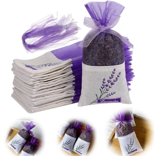 100 bolsas de lavanda, bolsas vacías de gasa de algodón con cordón morado para lavanda, especias y hierbas, para cajones, fragancia morada (100)