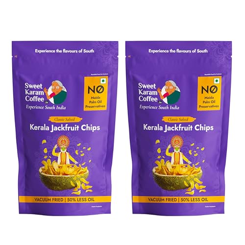 Image of Sweet Karam Coffee Kerala Jackfruit Chips - Pack of 2 (50 g each) | Classic Salted Chakka Chips | No Palm Oil or Preservatives | Crunchy Vacuum Fried Snack | Traditional Homemade Recipe