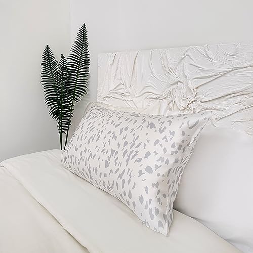 %100 Pure Mulberry Silk Satin Pillowcase, 22 mm Printed, Standard Size 75 x 50 cm. (Grey Abstract)