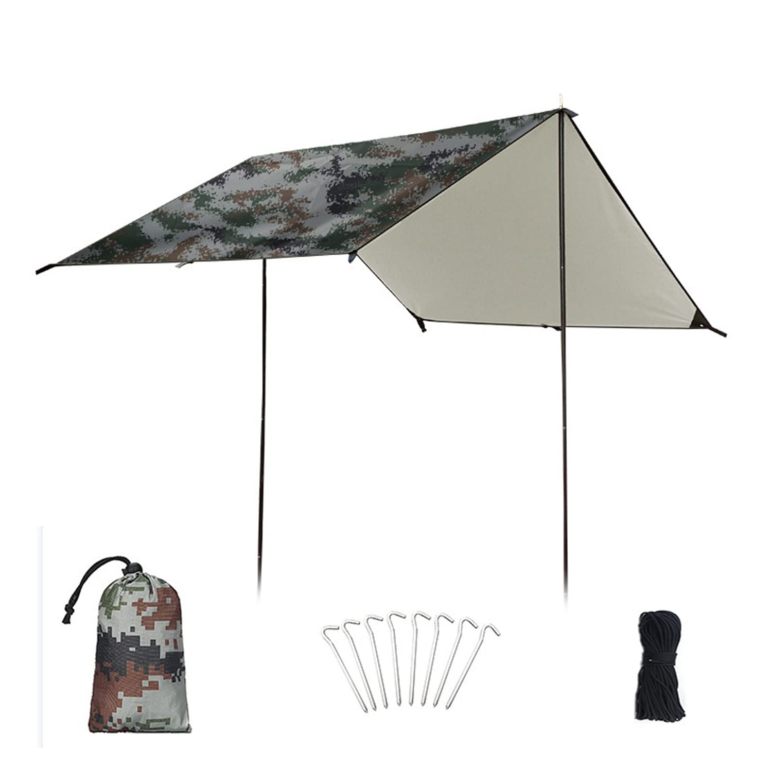 Schutzplane Zeltplanen Wasserdichtes Tarp, Ultraleicht Regenschutz Sonnenschutz Anti-UV Camping Outdoor Plane Leicht Und Kompakt Leicht Tragbar Für Wandern (Camo(rodless) X Large)