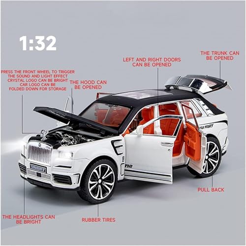 Image of Scale 1:32 Rolls Royce Masory - Black Alloy Diecast Pullback Metal Car Toy with Sound Light & Opening Doors - Great Gift Toy for Kids