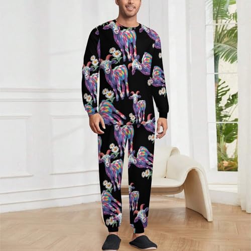Goat Daisy Mens Pajamas Set Long Sleeve Sleepwear Pjs Set Shirts And Bottoms Sleep Sets Loungwear2