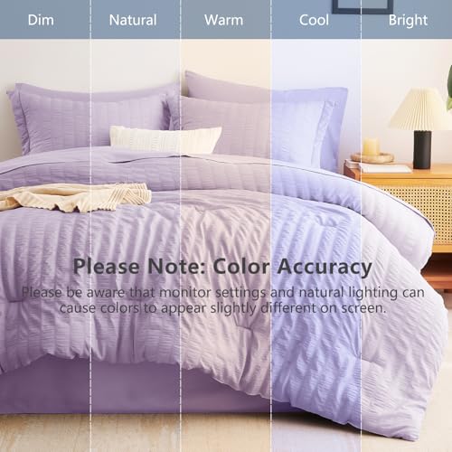 Image of CozyLux Full Size Comforter Sets Light Purple, 7 Pieces Seersucker Textured Luxury Bed in a Bag Lavender, All-Season Bedroom Bedding Sets with Down Alternative Comforter, Sheets, Pillowcases & Shams