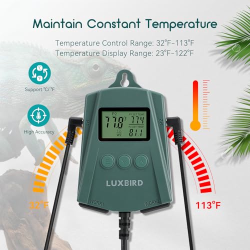 Luxbird Reptile Heating Pad 8X12 Inch With Dual Output Reptile Thermostat Lb-2Sc Combo Set Under Tank Terrarium Heating Mat For Turtles thumb #1