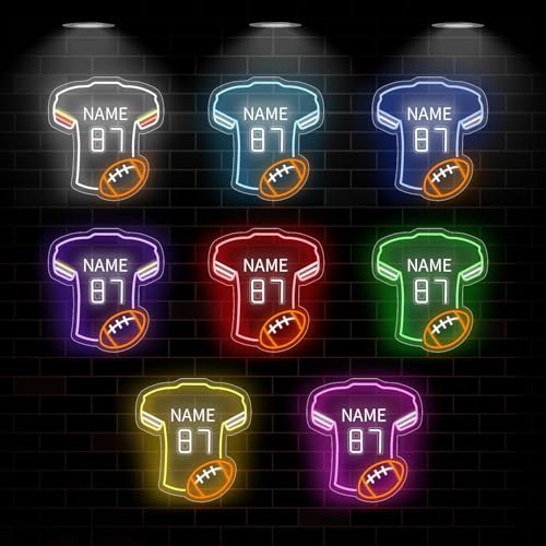 Image of Custom Football Jersey Neon Signs for Wall Decor Football Neon Sign with Custom Name and Number Personalized Sports Neon Light for Bedroom Sports Light Up Sign LED Signs for Football Lover Gifts