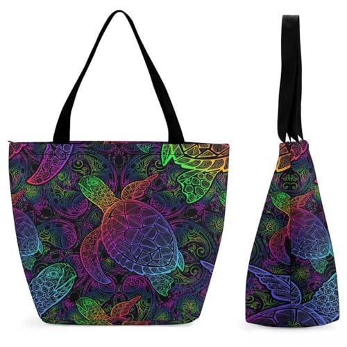 Sac à main pour femme tortues colorées cabas de shopping