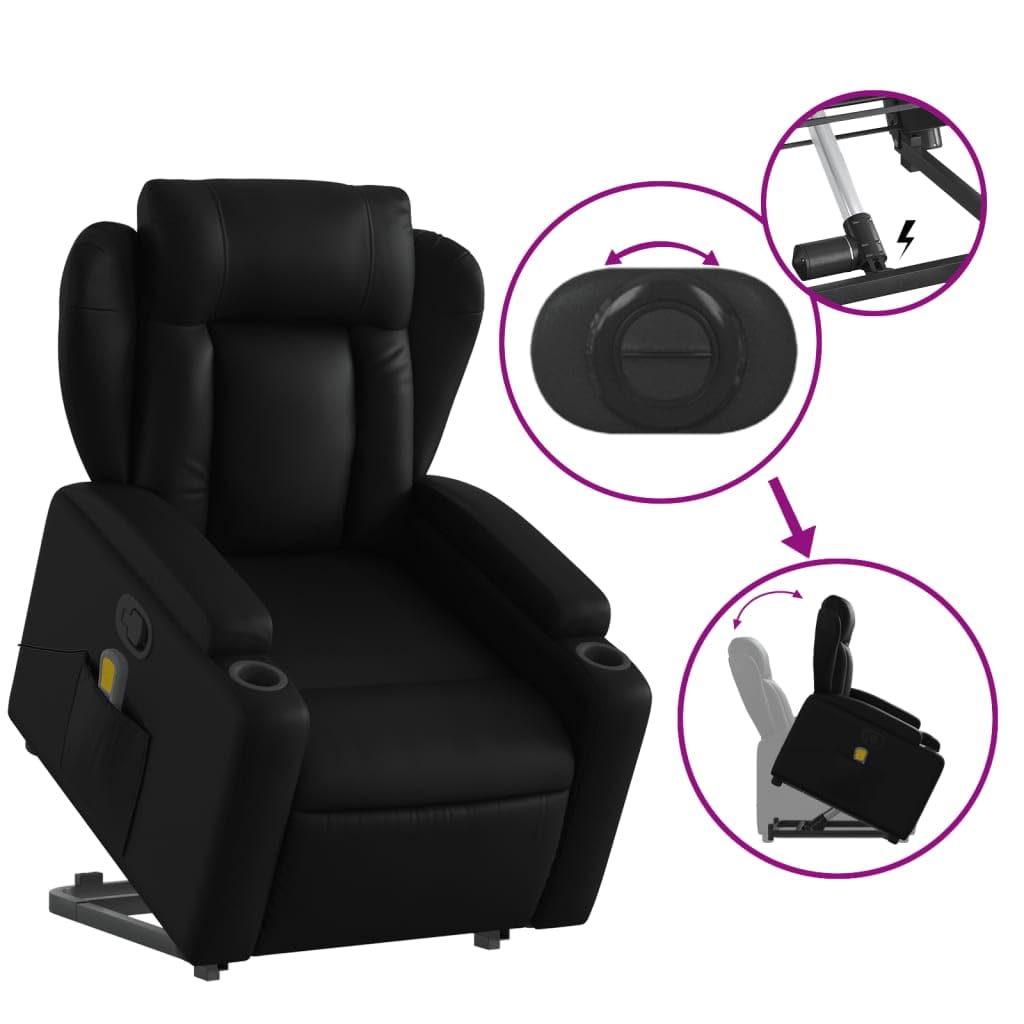 IKAYAA | Sillón Relax Reclinable con Elevador Levanta Personas Mayores | 6 Zonas de Masaje | Lectura Salón Despacho | Tapizado en Cuero sintético | 77 x 94,5 x 100 cm | Negro