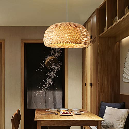 CNCEST Chandelier Lamp, Rustic Hanging Ceiling Lamp Bamboo Wicker Rattan Shade Pendant Light Fixture for Bedroom Living Room Study Room Restaurant US - Image 8