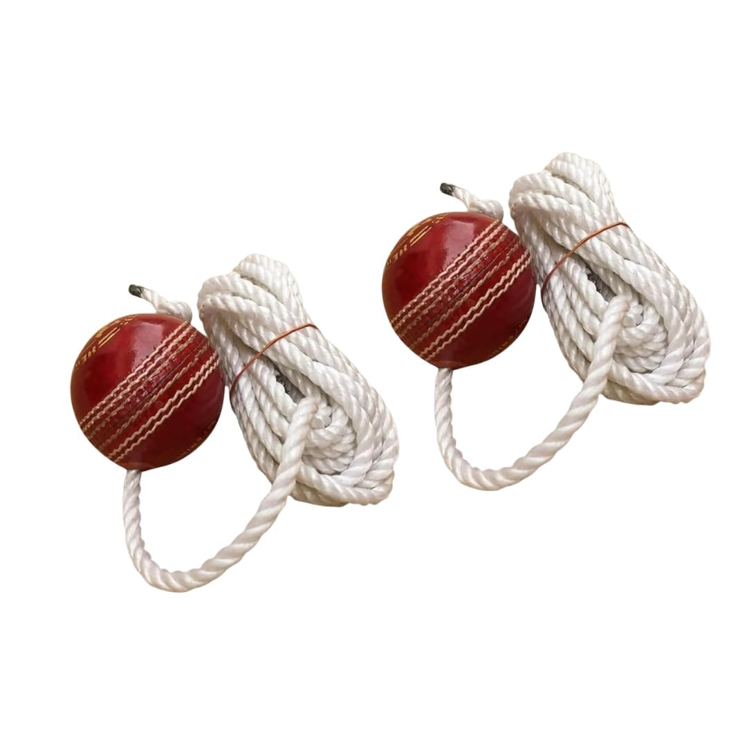 QODEL Cricket Practice Training Ball with Hanging Rope, Leather, Red Pack of 2-picture-22