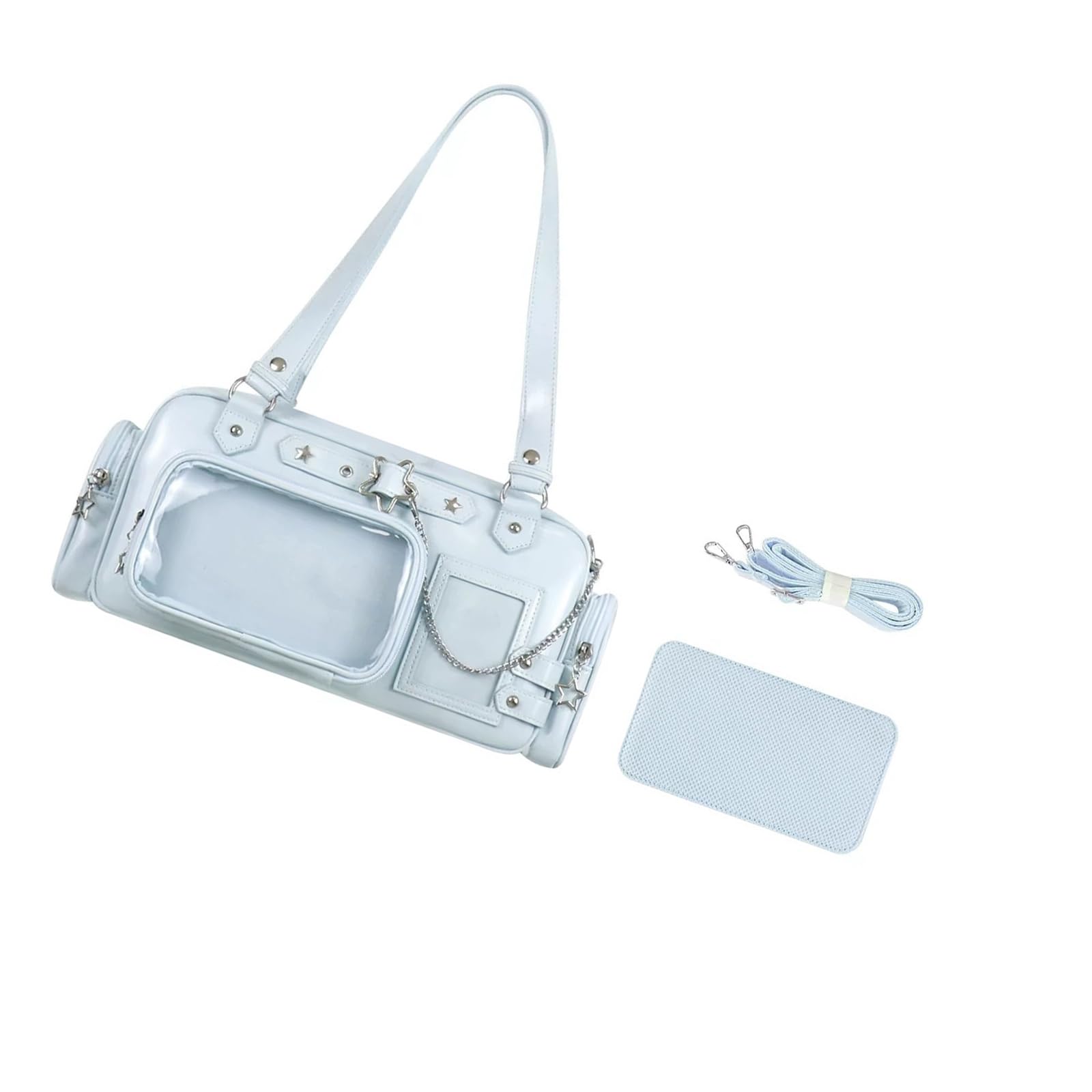 Borsa a tracolla a tema anime da donna con display trasparente e tasche multiple con finestra trasparente