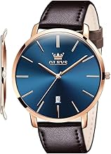 OLEVS Mens Watches Minimalist Ultra Thin Fashion Casual Analog Quartz Date Watch Waterproof Slim Simple Big Face Dress Wrist Watch with Retro Leather Band for Men
