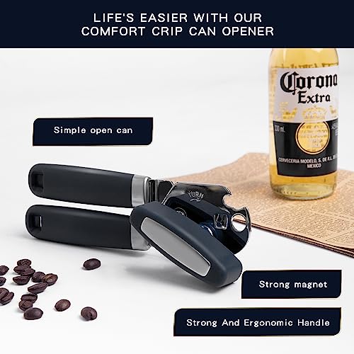 Can Opener Manual With Magnet,Hand Held Can Opener Smooth Edge,Strong Good Grips Safety Can Opener Heavy Duty For Safe Cut,Handheld Manual Can Opener With Sharp Cutting Wheel,Black #TOP5