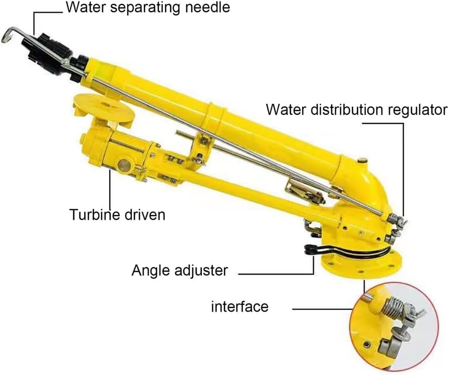 High Pressure Turbine Sprinkler Head Adjustable Angle Farm Irrigation Sprinklers Upgrade Impulse Impact Sprinkler Gun for Farm, Garden, and Industrial Use