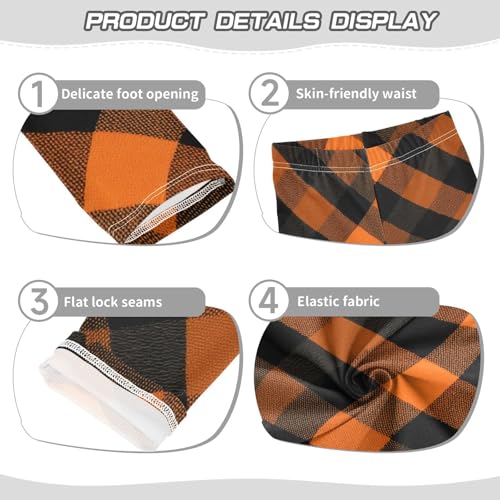 Girls Leggings Orange Black Tartan Plaid Kids Length Leggings Pants Toddler Athletic Soft Tights Trousers 4T3