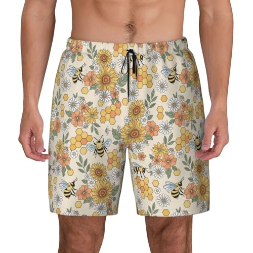 Hippie Bee Honeycomb Funny Men's Swim Trunks Board Shorts Quick Dry-