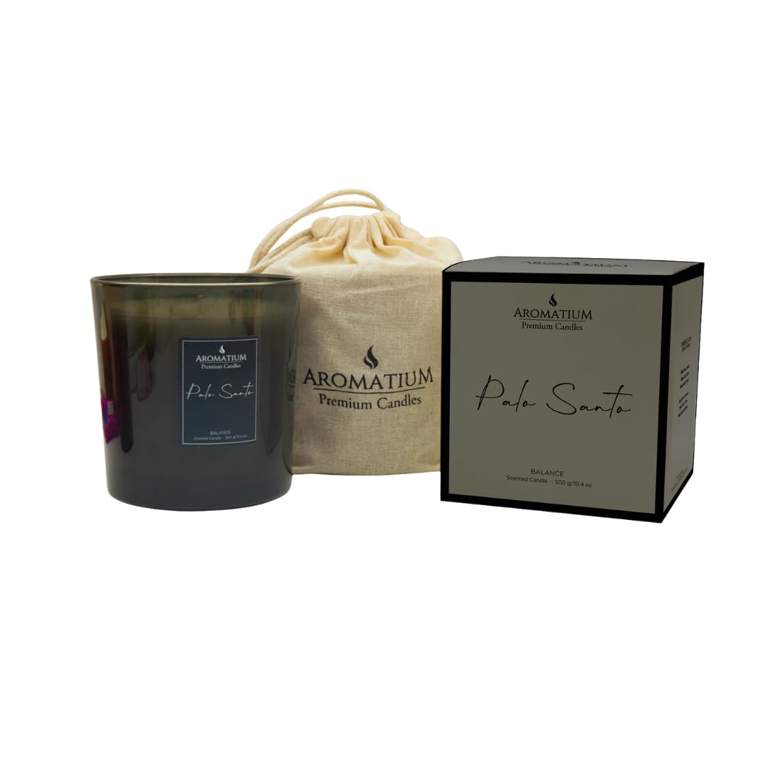 AROMATIUM Vela Aromática Grande | Cera de Soja | Aroma Lavanda | Velas Grandes | Regalo | Ideal Mujer y Hombre | Decorativa | Palo Santo | 550gr | 3 Mechas