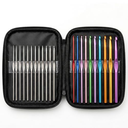 Image of CLAPONE 22 Pcs Crochet Hooks Set with Zipper Case, Aluminum Crochet Needles Kit 0.6mm-6.5mm, Color-Coded Metal Knitting Hooks for Yarn Craft, DIY Weaving & Handmade Projects