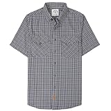 Dubinik® Camisa Bambu Hombre Camisas Hombre Manga Corta Casual Ligera Vintage Bolsillo Cuadros Camisa Manga Corta Hombre Azul Marino y marrón S