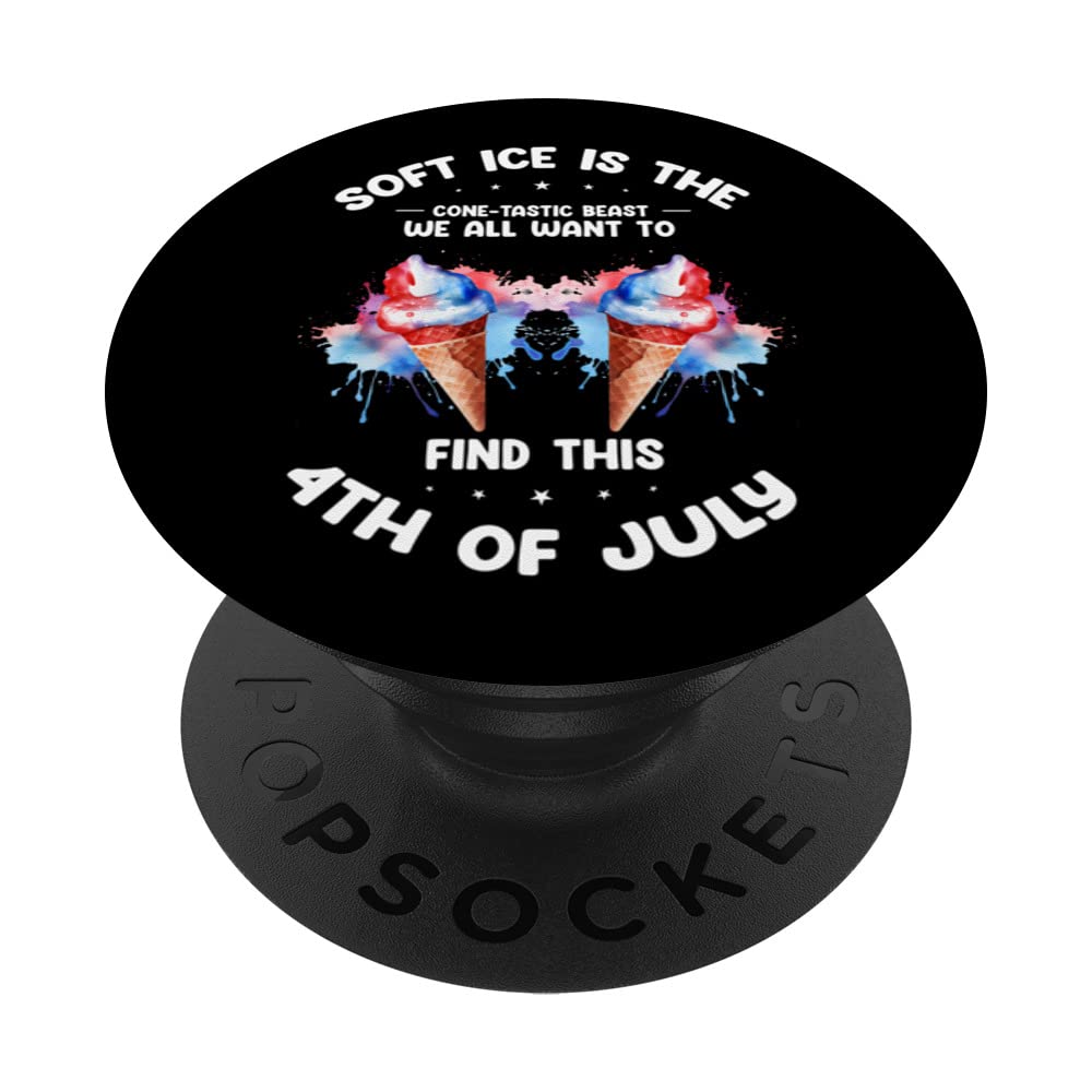 Patriotic Ice Cream Quote for 4th of July Kids PopSockets Swappable PopGrip, Black