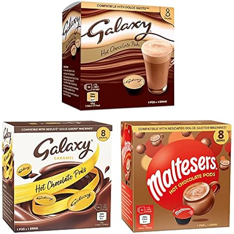 Galaxy, Galaxy Caramel & Maltesers Hot Chocolate Pods | Nescafe Dolce Gusto Compatible Pods - 8 Pods Each Dolce Gusto Hot Chocolate Pods | 24 Drinks Cover