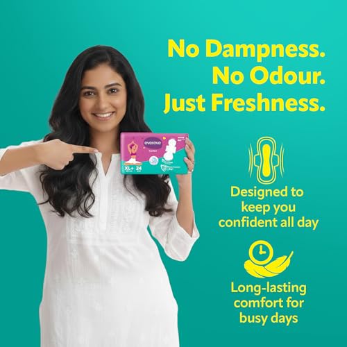Image of Evereve Comfort Sanitary Pads for Women, XL+ 320mm, 24 Pads, Longest and Widest Day Pad, Thick Soft Fabric, Breathable Rash-Free Wear, Deep Absorption, Up to 100% Leak Protection, All Day Comfort