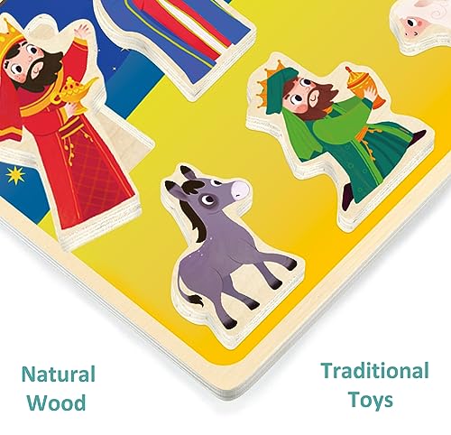 Moinkidz A1273 13 Piece Nativity Scene Puzzle, Christmas Wooden Chunky Jigsaw Puzzles For Kids Ages 3-5, Nativity Set Preschool Educational Toy For Toddlers thumb #3