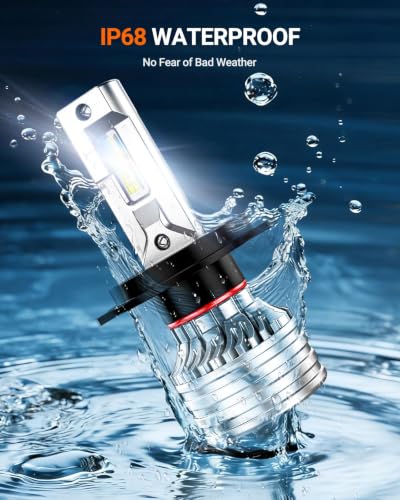 Image of SEALIGHT H4 Bulbs, 90,000LM 1400% Brightness, 9003 HB2 H4 6500K Cool White LED Bulbs, IP68 Waterproof 70000Hrs Lifespan, 5X Heat Dissipation driving LED Bulbs, Plug and Play, 2 Pack