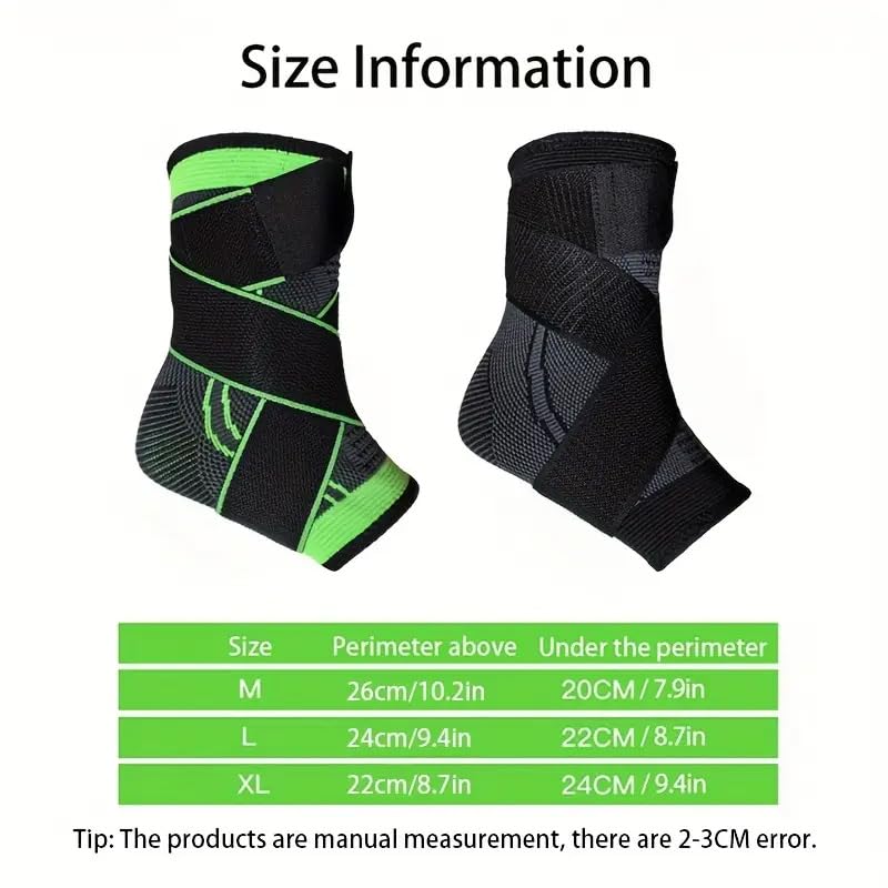 Ankle Brace Compression Support Sleeve with Adjustable Strap Men & Women For Injury Recovery Joint Pain Relief & Sports Protection 2 pcs (Black, M)