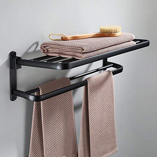 Toallero de aluminio de espacio negro mate de 60cm con estante premium plegable 5