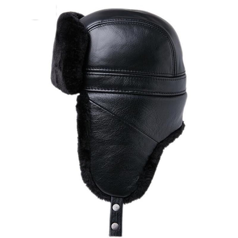 Cappello di Pelliccia da Uomo Invernale Berretto in Vera Pelle Velluto Spesso Cappelli Bomber Caldi Paraorecchie in Bovina Berretti Sci for