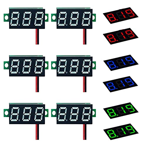 HUAZIZ 6 Pièces Mini Voltmètre, Numérique DC Voltmètre 0.36 Pouce, Panneau 2.4-30V DC 2 Fils Testeur de Tension LED Affichage, Mini Testeur de Jauge de...