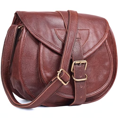 Bolsa tiracolo de couro genuíno de 28 cm – Bolsa feminina de couro vintage feita à mão em couro marrom, Marrom rústico, Bolsa tiracolo de couro para mulheres
