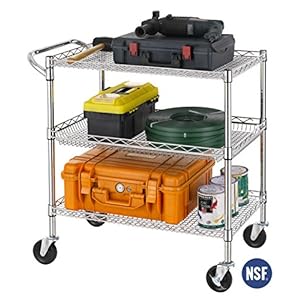 Finnhomy 3 Tier Heavy Duty Commercial Grade Utility Cart, Wire Rolling Cart with Handle Bar, Steel Service Cart with Wheels, Utility Shelf Plant Display Shelf Food Storage Trolley, NSF Listed Finnhomy 3 Tier Heavy Duty Commercial Grade Utility Cart Wire Rolling Cart with Handle Bar Steel Service Cart with Wheels Utility Shelf Plant Display Shelf Food Storage Trolley NSF Listed