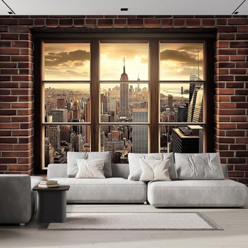 Papier Peint Panoramique La Ville À Travers La Fenêtre Immeubles De Grande Hauteur Nature Soie, 300×210 cm Poster Geant Mural Personnalisé 3D pour Salon...