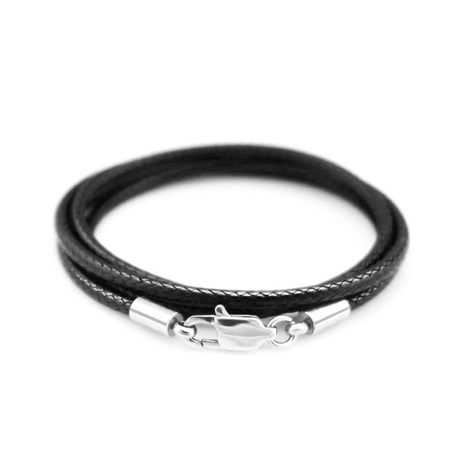 3pc 40-80cm 1-3mm Leather Necklace Cord Waxed Rope Stainless Steel Lobster Clasp Connector Chain Men Women DIY Jewelry(Black 1.5mm,40cm)