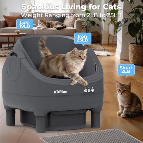 Image of Self-Cleaning Cat Litter Box, Open-Top Automatic Litter Box with APP Control, Odor-Control & Low-Noise Design, Large Capacity, Safe for Multiple Cats