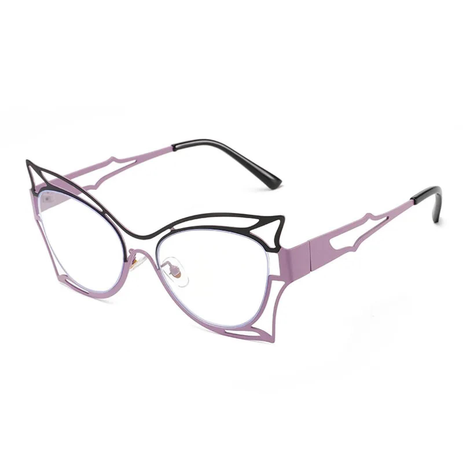 Montura de gafas de mariposa hueca para mujer, de metal con bloques de color