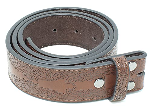 BC Belts Leather Belt Strap with Tooled Western Floral Leaf Embossed Pattern 1.5" Wide with Snaps2