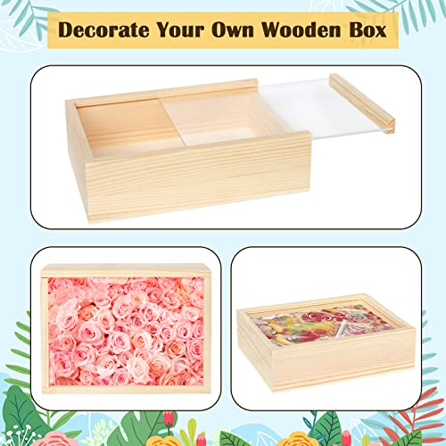 4 Pack 6.3 X 4.9 X 1.8 Inch Unfinished Wood Boxes, Small Mini Wood Box With Clear Transparency Sliding Lid, Wooden Boxes For Crafts, Wood Craft Shadow Boxes, Wooden Gift Box With Acrylic Slide Lid #TOP4