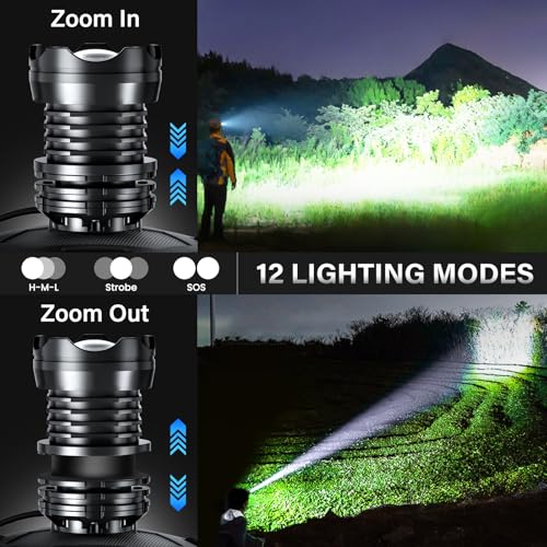 Image of AKNEAR Rechargeable LED Headlamp Super Bright, 99000 High Lumens Head Lamp Zoomable, 25Dys+ Runtime & 12 Mode & Lightweight Comfort & 125 Adjustable Waterproof Head Light for Outdoor