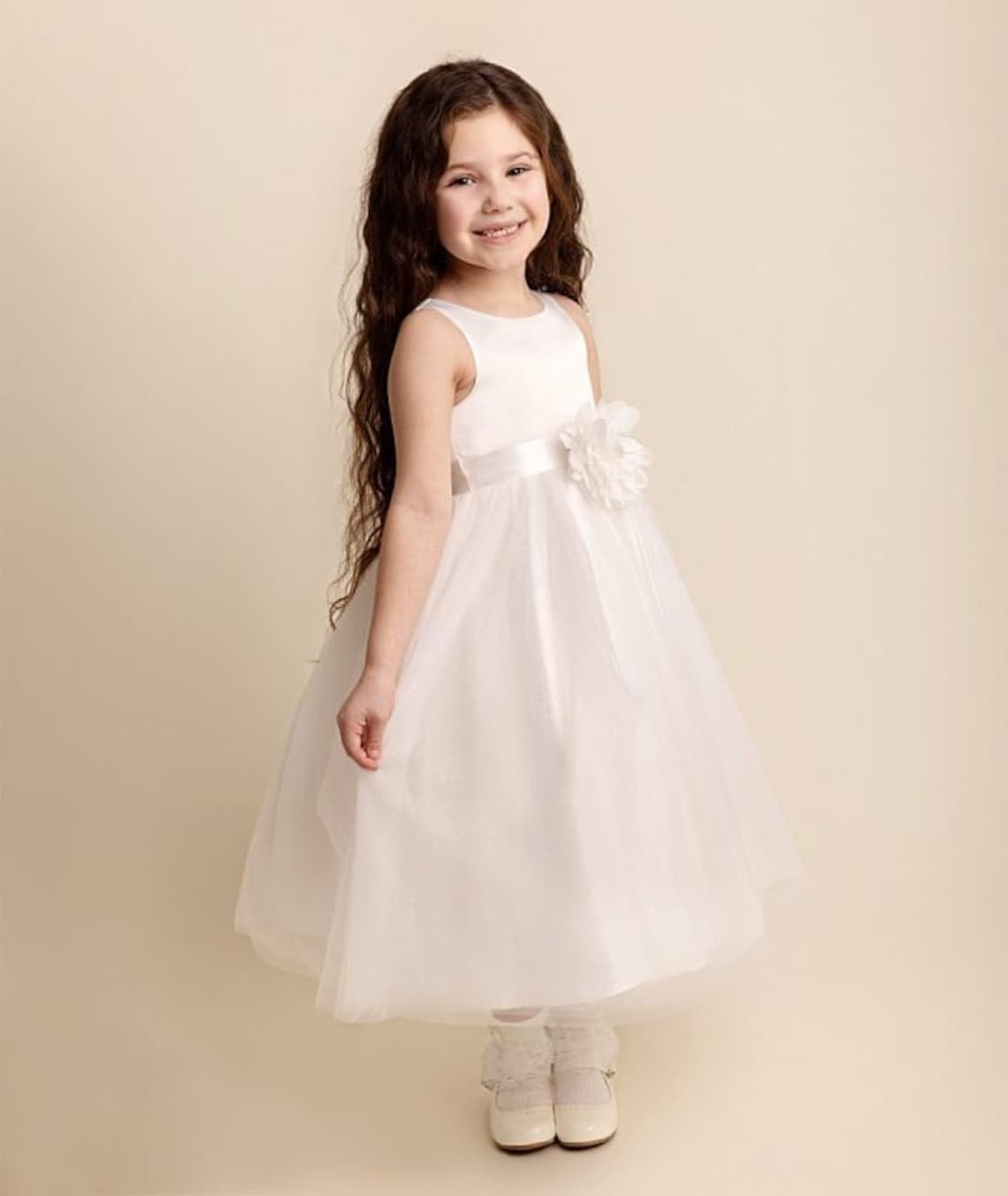 SIRRI Vestido Marfil con Apliques Florales para Bebé y Niña Bautizo y Eventos Especiales tamaño 18-24 Meses
