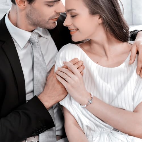 Saturn Pearl Bracelet for Women, White Pearl Zirconia Elegant Saturn Pendant Jewelry Adjustable Chain Gift for Mother Wife Daughter, Birthday Anniversary Present4