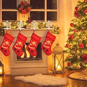 Snowflakes Christmas Stocking Hanger 4 Pack Metal Stocking Holder Stand 3D Sliver Sturdy Stocking Hook Christmas Ornaments for Tables Window Fireplace Mantle Home Decoration