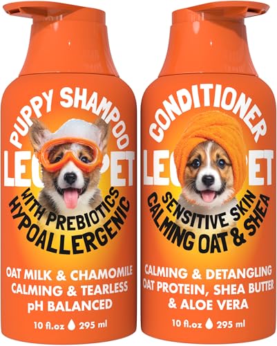 Puppy Shampoo and Conditioner Set Hypoallergenic, Tearless, pH Balanced Dog Shampoo for Puppies Oat...