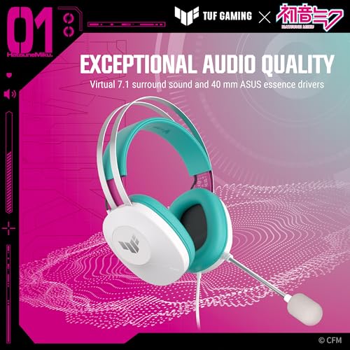 ASUS TUF Gaming H1 GEN II Hatsune Miku Edition, Wired Gaming Headset 40mm Essence Drivers, Virtual 7.1 Surround Sound, TeamSpeak Microphone, Lightweight 297g, Durable Ear Cushions, TUF Logo Lighting by Asus - Image 3