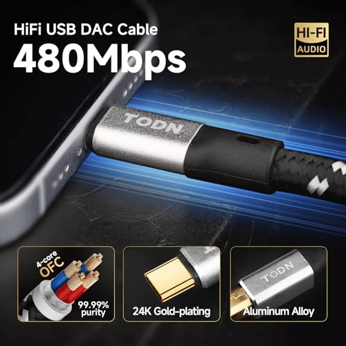 TODN USB-B to USB-C Cable with Upgraded OFC Core, Audiophile Printer Cable to USB C for Phone/Tablet/Laptop to DAC/Sound Card (3ft/1m) by TODN - Used condition - Image 4