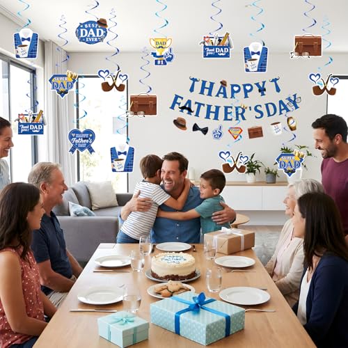 Image of 17pcs Fathers Day Decorations, Pre-assembly Father's Day Decor Happy Fathers Day Banner Fathers Day Hanging Decorations, Fathers Day Decorations for Party Home Office