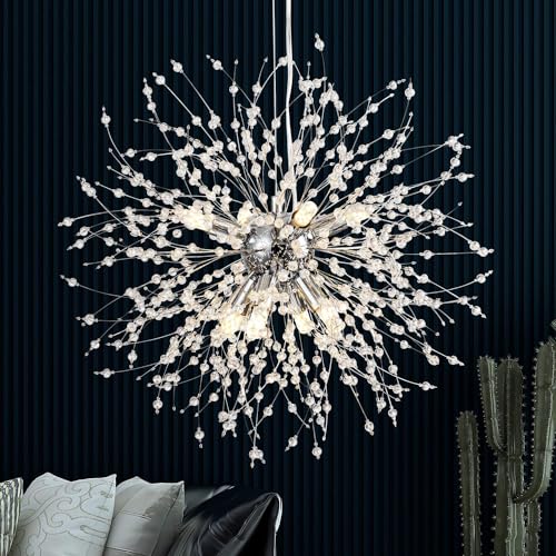 Lustres de cristal modernos fogos de artifício, lâmpadas de cristal, dente de leão lustres (Prateado